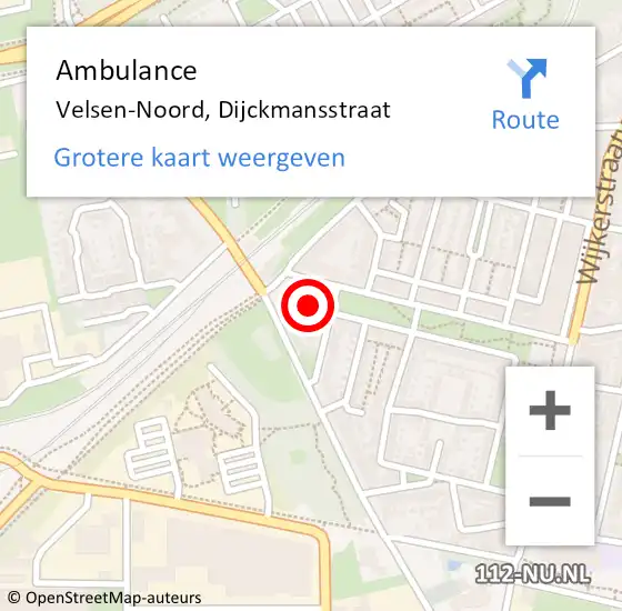 Locatie op kaart van de 112 melding: Ambulance Velsen-Noord, Dijckmansstraat op 20 mei 2024 23:11