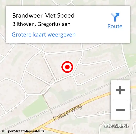 Locatie op kaart van de 112 melding: Brandweer Met Spoed Naar Bilthoven, Gregoriuslaan op 20 mei 2024 23:36