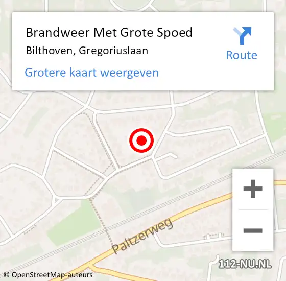 Locatie op kaart van de 112 melding: Brandweer Met Grote Spoed Naar Bilthoven, Gregoriuslaan op 20 mei 2024 23:43