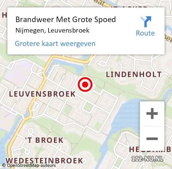 Locatie op kaart van de 112 melding: Brandweer Met Grote Spoed Naar Nijmegen, Leuvensbroek op 21 mei 2024 00:22