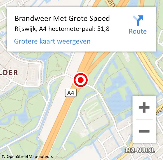 Locatie op kaart van de 112 melding: Brandweer Met Grote Spoed Naar Rijswijk, A4 hectometerpaal: 51,8 op 21 mei 2024 01:52