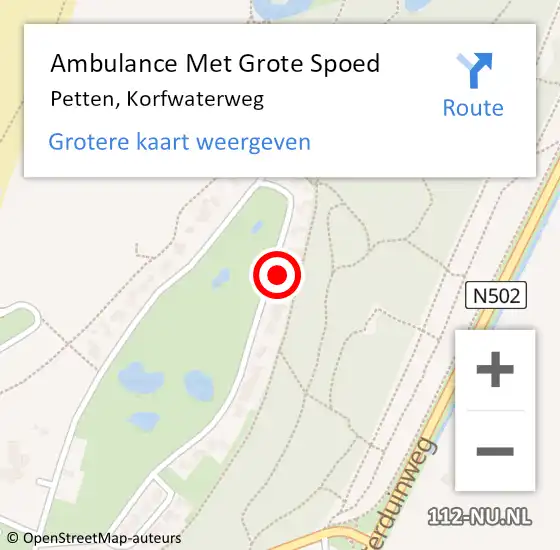 Locatie op kaart van de 112 melding: Ambulance Met Grote Spoed Naar Petten, Korfwaterweg op 21 mei 2024 02:12