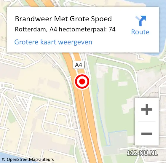 Locatie op kaart van de 112 melding: Brandweer Met Grote Spoed Naar Rotterdam, A4 hectometerpaal: 74 op 21 mei 2024 06:50