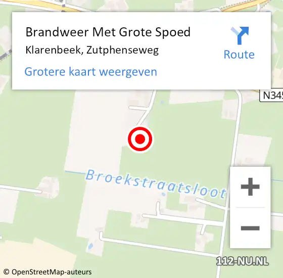 Locatie op kaart van de 112 melding: Brandweer Met Grote Spoed Naar Klarenbeek, Zutphenseweg op 6 oktober 2014 16:36