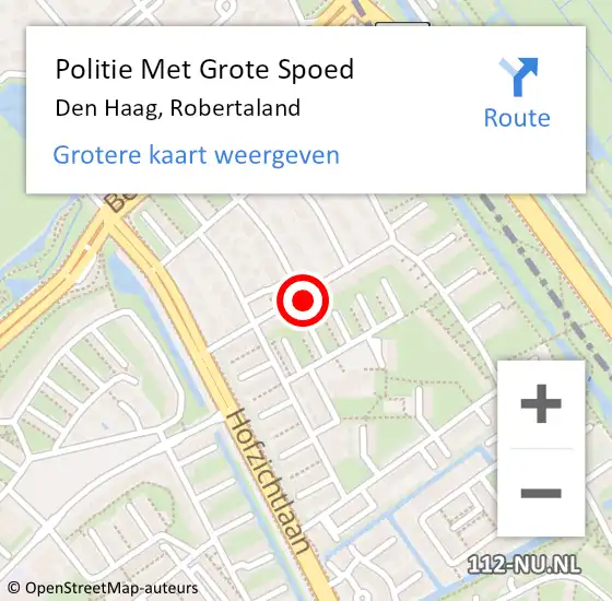 Locatie op kaart van de 112 melding: Politie Met Grote Spoed Naar Den Haag, Robertaland op 21 mei 2024 07:15