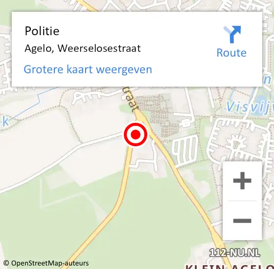 Locatie op kaart van de 112 melding: Politie Agelo, Weerselosestraat op 21 mei 2024 08:06