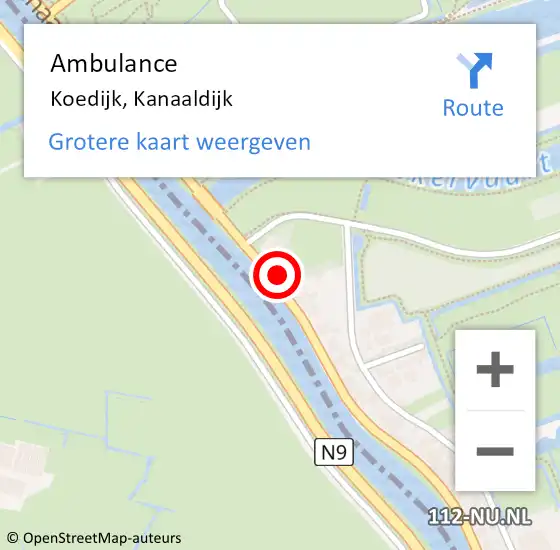 Locatie op kaart van de 112 melding: Ambulance Koedijk, Kanaaldijk op 21 mei 2024 08:14