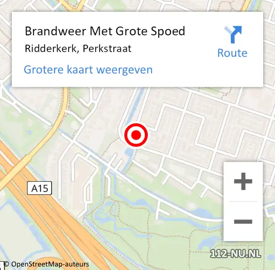 Locatie op kaart van de 112 melding: Brandweer Met Grote Spoed Naar Ridderkerk, Perkstraat op 21 mei 2024 08:16