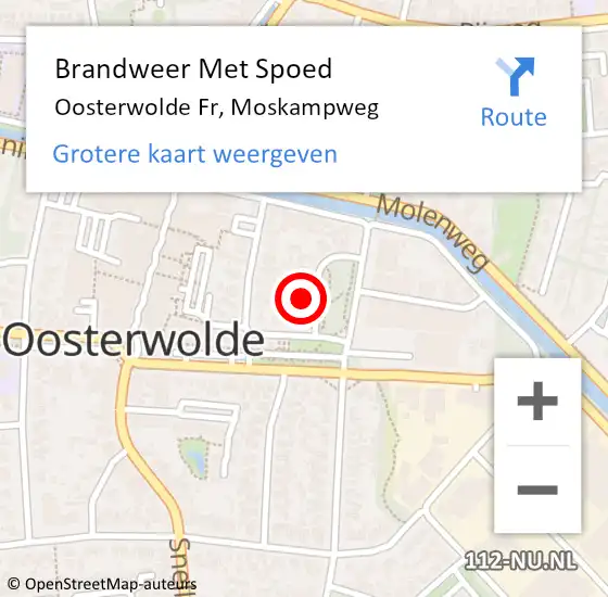 Locatie op kaart van de 112 melding: Brandweer Met Spoed Naar Oosterwolde Fr, Moskampweg op 6 oktober 2014 16:42