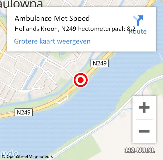 Locatie op kaart van de 112 melding: Ambulance Met Spoed Naar Hollands Kroon, N249 hectometerpaal: 8,2 op 21 mei 2024 08:33