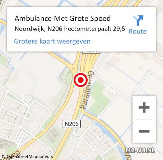 Locatie op kaart van de 112 melding: Ambulance Met Grote Spoed Naar Noordwijk, N206 hectometerpaal: 29,5 op 21 mei 2024 08:52
