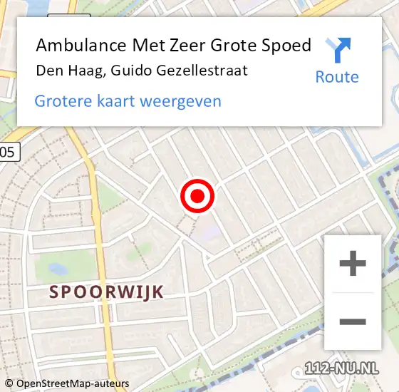 Locatie op kaart van de 112 melding: Ambulance Met Zeer Grote Spoed Naar Den Haag, Guido Gezellestraat op 21 mei 2024 08:53