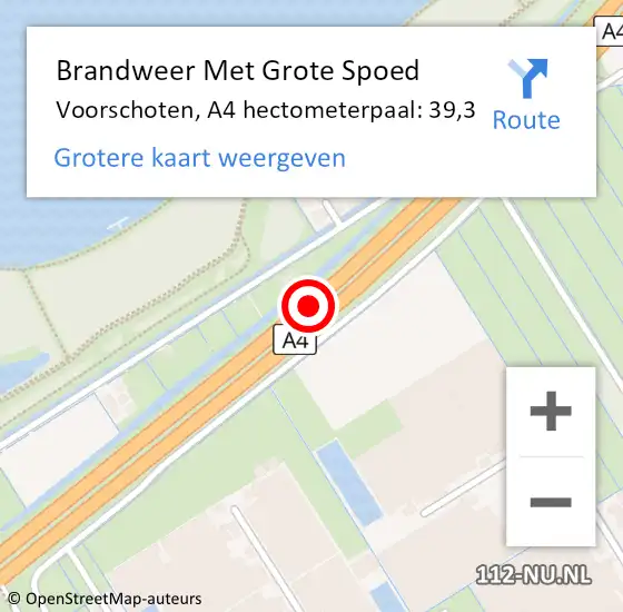 Locatie op kaart van de 112 melding: Brandweer Met Grote Spoed Naar Voorschoten, A4 hectometerpaal: 39,3 op 21 mei 2024 09:10