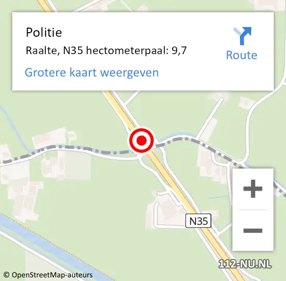 Locatie op kaart van de 112 melding: Politie Raalte, N35 hectometerpaal: 9,7 op 21 mei 2024 09:21