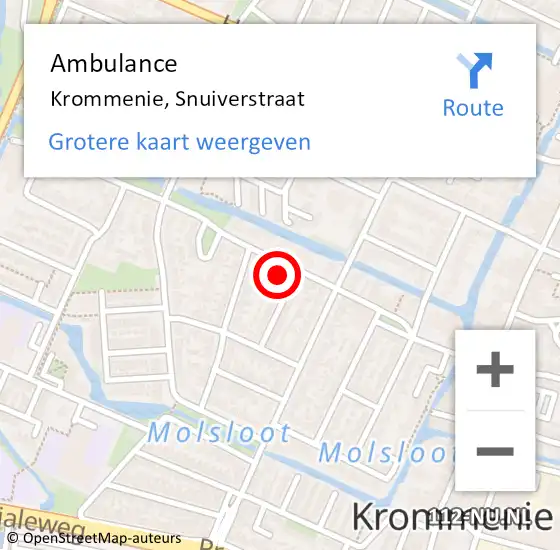 Locatie op kaart van de 112 melding: Ambulance Krommenie, Snuiverstraat op 21 mei 2024 09:43