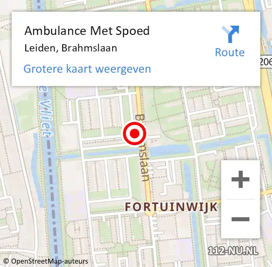 Locatie op kaart van de 112 melding: Ambulance Met Spoed Naar Leiden, Brahmslaan op 21 mei 2024 10:28