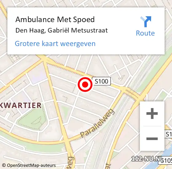 Locatie op kaart van de 112 melding: Ambulance Met Spoed Naar Den Haag, Gabriël Metsustraat op 21 mei 2024 10:33