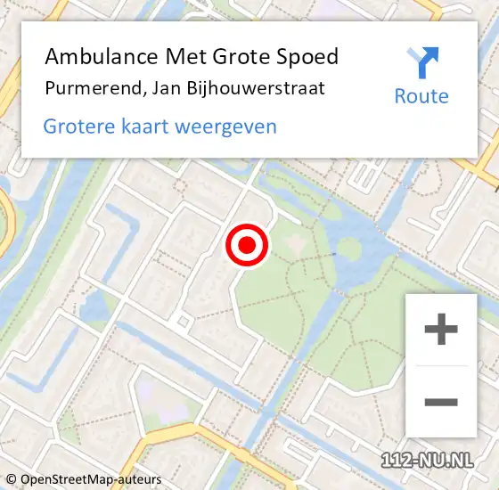 Locatie op kaart van de 112 melding: Ambulance Met Grote Spoed Naar Purmerend, Jan Bijhouwerstraat op 21 mei 2024 10:37