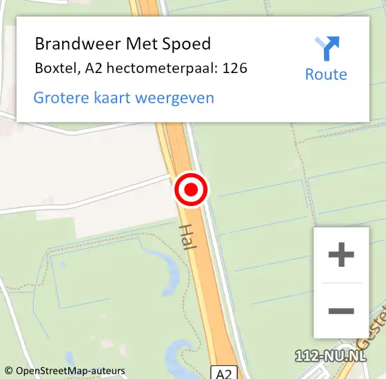 Locatie op kaart van de 112 melding: Brandweer Met Spoed Naar Boxtel, A2 hectometerpaal: 126 op 21 mei 2024 10:37