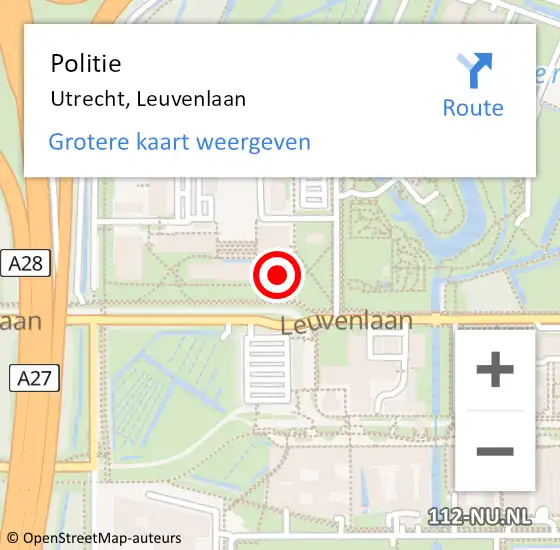 Locatie op kaart van de 112 melding: Politie Utrecht, Leuvenlaan op 21 mei 2024 10:41