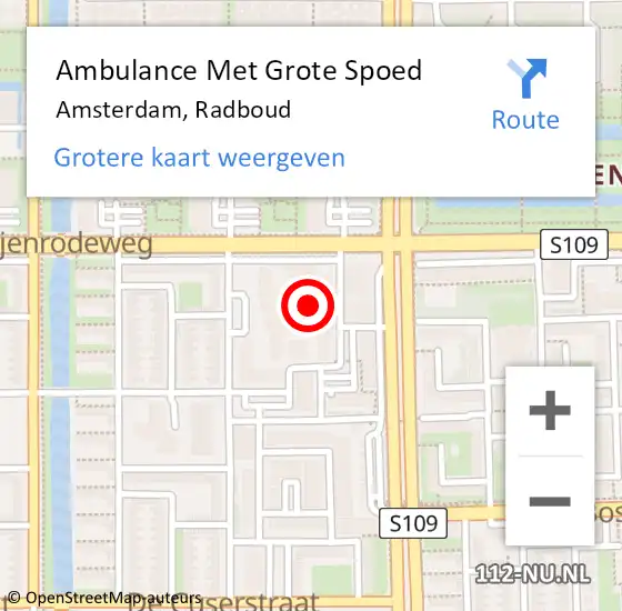 Locatie op kaart van de 112 melding: Ambulance Met Grote Spoed Naar Amsterdam, Radboud op 21 mei 2024 10:41