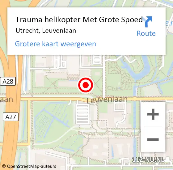 Locatie op kaart van de 112 melding: Trauma helikopter Met Grote Spoed Naar Utrecht, Leuvenlaan op 21 mei 2024 10:46