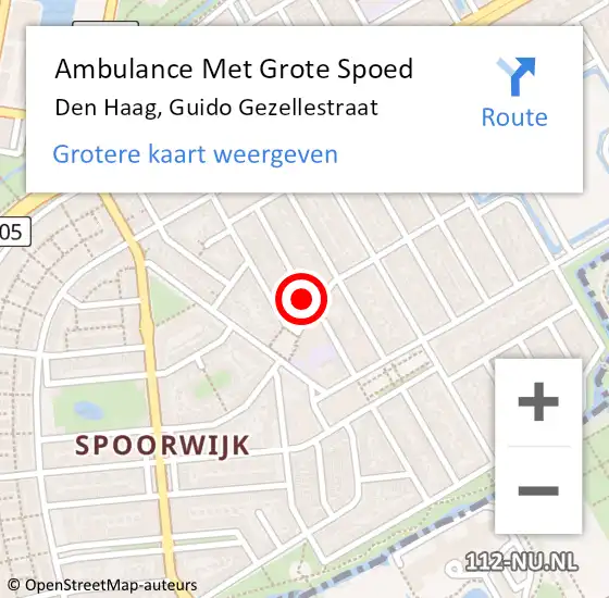 Locatie op kaart van de 112 melding: Ambulance Met Grote Spoed Naar Den Haag, Guido Gezellestraat op 21 mei 2024 10:51