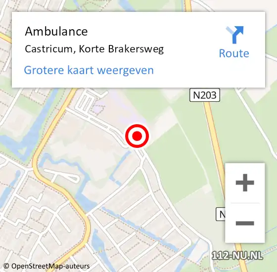 Locatie op kaart van de 112 melding: Ambulance Castricum, Korte Brakersweg op 21 mei 2024 10:57