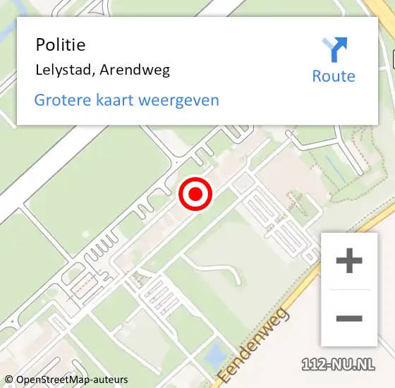 Locatie op kaart van de 112 melding: Politie Lelystad, Arendweg op 21 mei 2024 10:58