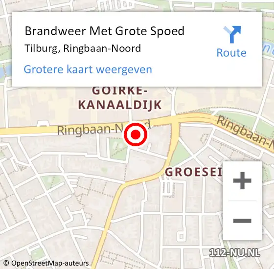 Locatie op kaart van de 112 melding: Brandweer Met Grote Spoed Naar Tilburg, Ringbaan-Noord op 21 mei 2024 11:07