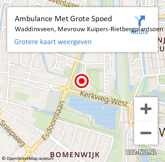 Locatie op kaart van de 112 melding: Ambulance Met Grote Spoed Naar Waddinxveen, Mevrouw Kuipers-Rietbergplantsoen op 21 mei 2024 11:18