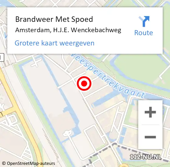 Locatie op kaart van de 112 melding: Brandweer Met Spoed Naar Amsterdam, H.J.E. Wenckebachweg op 21 mei 2024 11:33