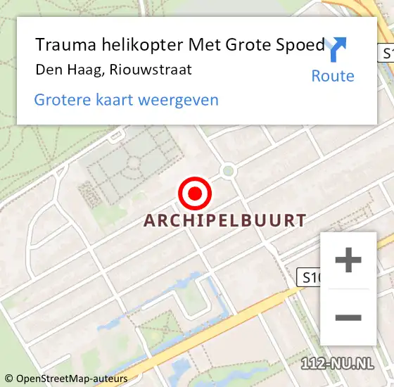 Locatie op kaart van de 112 melding: Trauma helikopter Met Grote Spoed Naar Den Haag, Riouwstraat op 21 mei 2024 11:39
