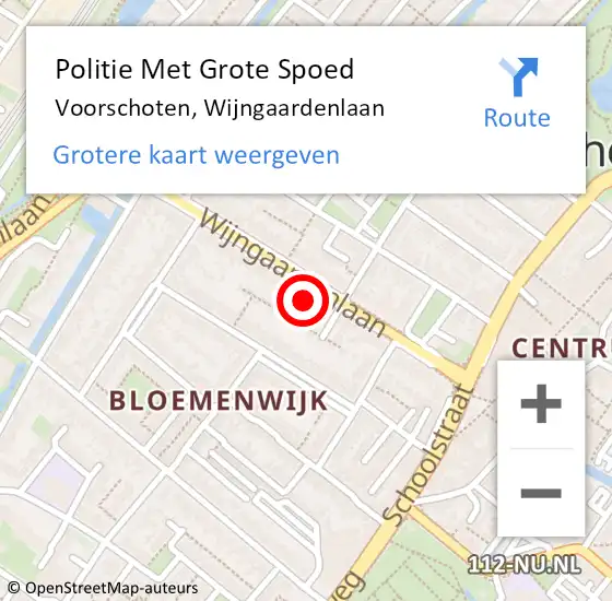 Locatie op kaart van de 112 melding: Politie Met Grote Spoed Naar Voorschoten, Wijngaardenlaan op 21 mei 2024 11:40