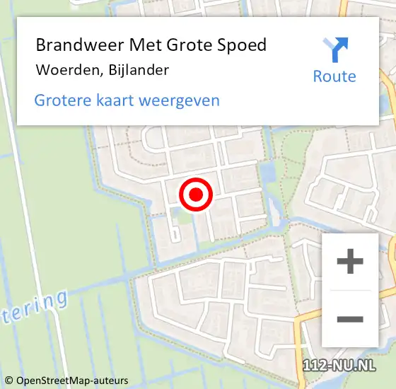 Locatie op kaart van de 112 melding: Brandweer Met Grote Spoed Naar Woerden, Bijlander op 21 mei 2024 12:13