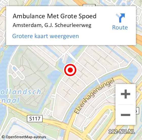 Locatie op kaart van de 112 melding: Ambulance Met Grote Spoed Naar Amsterdam, G.J. Scheurleerweg op 21 mei 2024 12:25