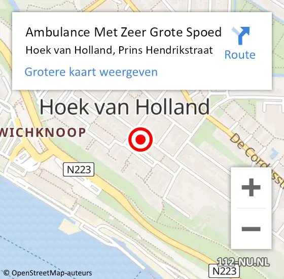 Locatie op kaart van de 112 melding: Ambulance Met Zeer Grote Spoed Naar Hoek van Holland, Prins Hendrikstraat op 21 mei 2024 12:31