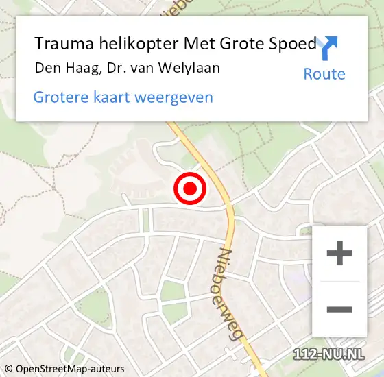 Locatie op kaart van de 112 melding: Trauma helikopter Met Grote Spoed Naar Den Haag, Dr. van Welylaan op 21 mei 2024 12:56