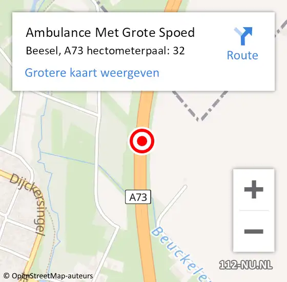 Locatie op kaart van de 112 melding: Ambulance Met Grote Spoed Naar Beesel, A73 hectometerpaal: 32 op 21 mei 2024 13:11