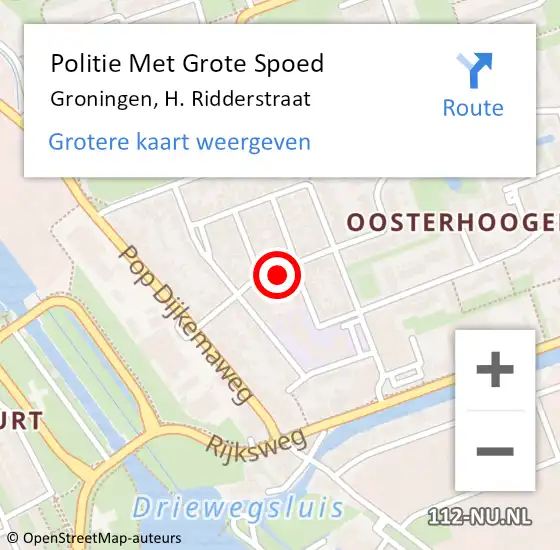 Locatie op kaart van de 112 melding: Politie Met Grote Spoed Naar Groningen, H. Ridderstraat op 21 mei 2024 13:32