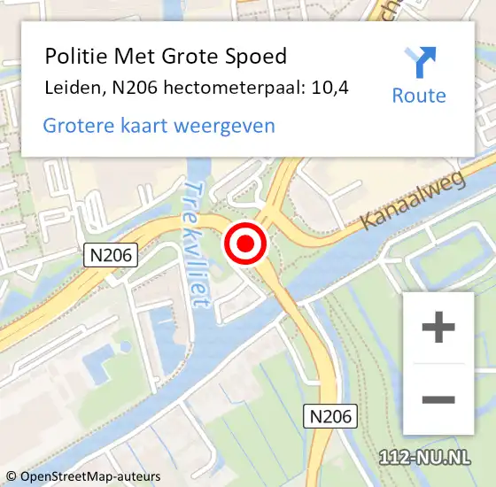Locatie op kaart van de 112 melding: Politie Met Grote Spoed Naar Leiden, N206 hectometerpaal: 10,4 op 21 mei 2024 13:40