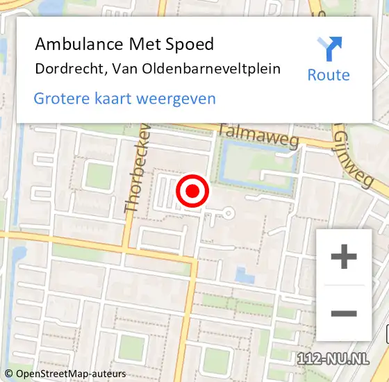 Locatie op kaart van de 112 melding: Ambulance Met Spoed Naar Dordrecht, Van Oldenbarneveltplein op 21 mei 2024 13:49