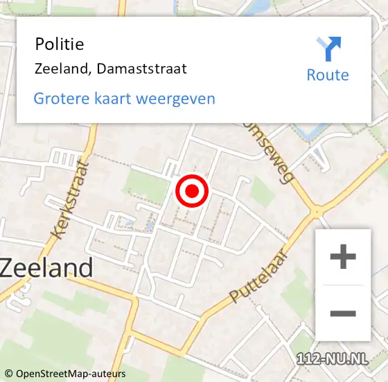 Locatie op kaart van de 112 melding: Politie Zeeland, Damaststraat op 21 mei 2024 13:51