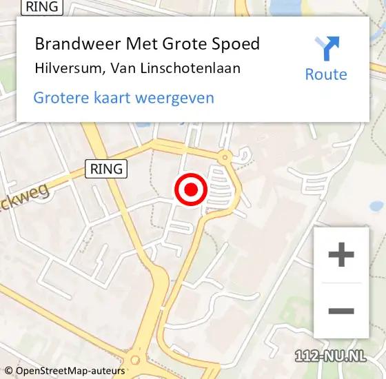 Locatie op kaart van de 112 melding: Brandweer Met Grote Spoed Naar Hilversum, Van Linschotenlaan op 21 mei 2024 13:53