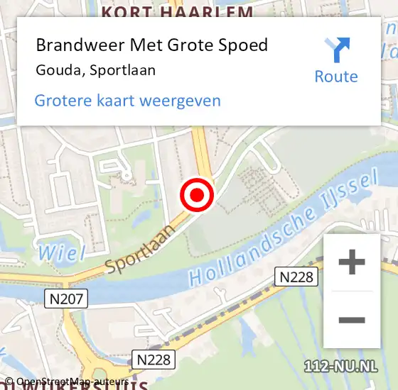 Locatie op kaart van de 112 melding: Brandweer Met Grote Spoed Naar Gouda, Sportlaan op 21 mei 2024 14:02