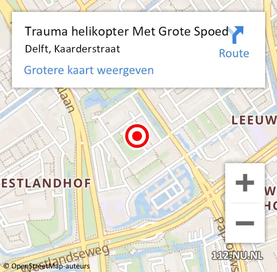 Locatie op kaart van de 112 melding: Trauma helikopter Met Grote Spoed Naar Delft, Kaarderstraat op 21 mei 2024 14:05