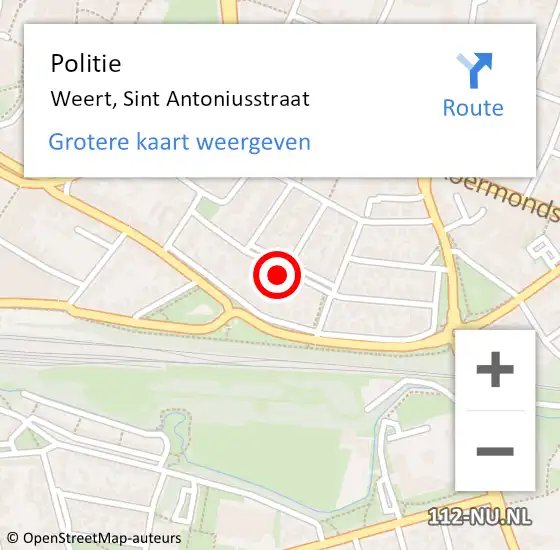 Locatie op kaart van de 112 melding: Politie Weert, Sint Antoniusstraat op 21 mei 2024 14:06