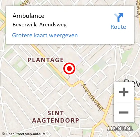 Locatie op kaart van de 112 melding: Ambulance Beverwijk, Arendsweg op 21 mei 2024 14:25