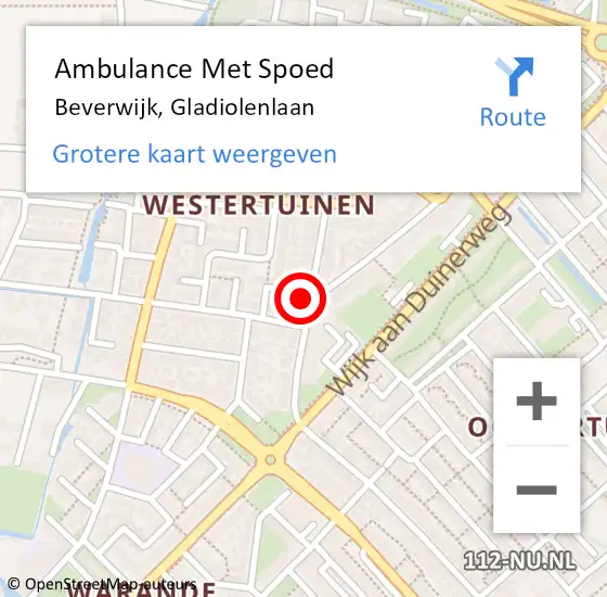 Locatie op kaart van de 112 melding: Ambulance Met Spoed Naar Beverwijk, Gladiolenlaan op 21 mei 2024 14:26