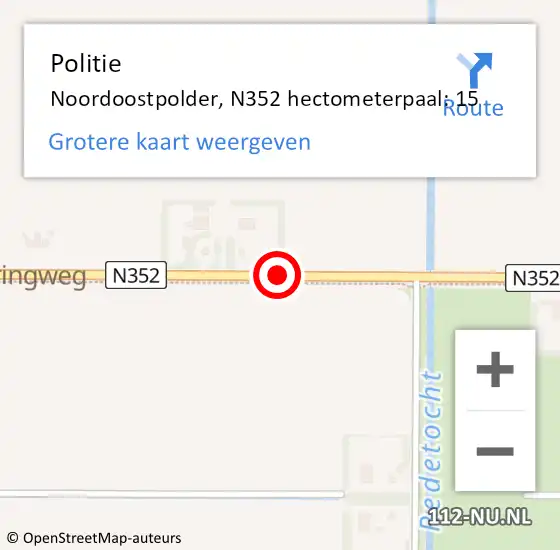 Locatie op kaart van de 112 melding: Politie Noordoostpolder, N352 hectometerpaal: 15 op 21 mei 2024 14:30